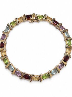Vintage HAN Thai 925 Sterling Silver Vermeil Multigem Bracelet 7.5"